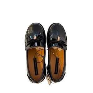 NWT French Connection Lindsay Flat Loafers Kids Girls Sz 3 Black Patent Leather